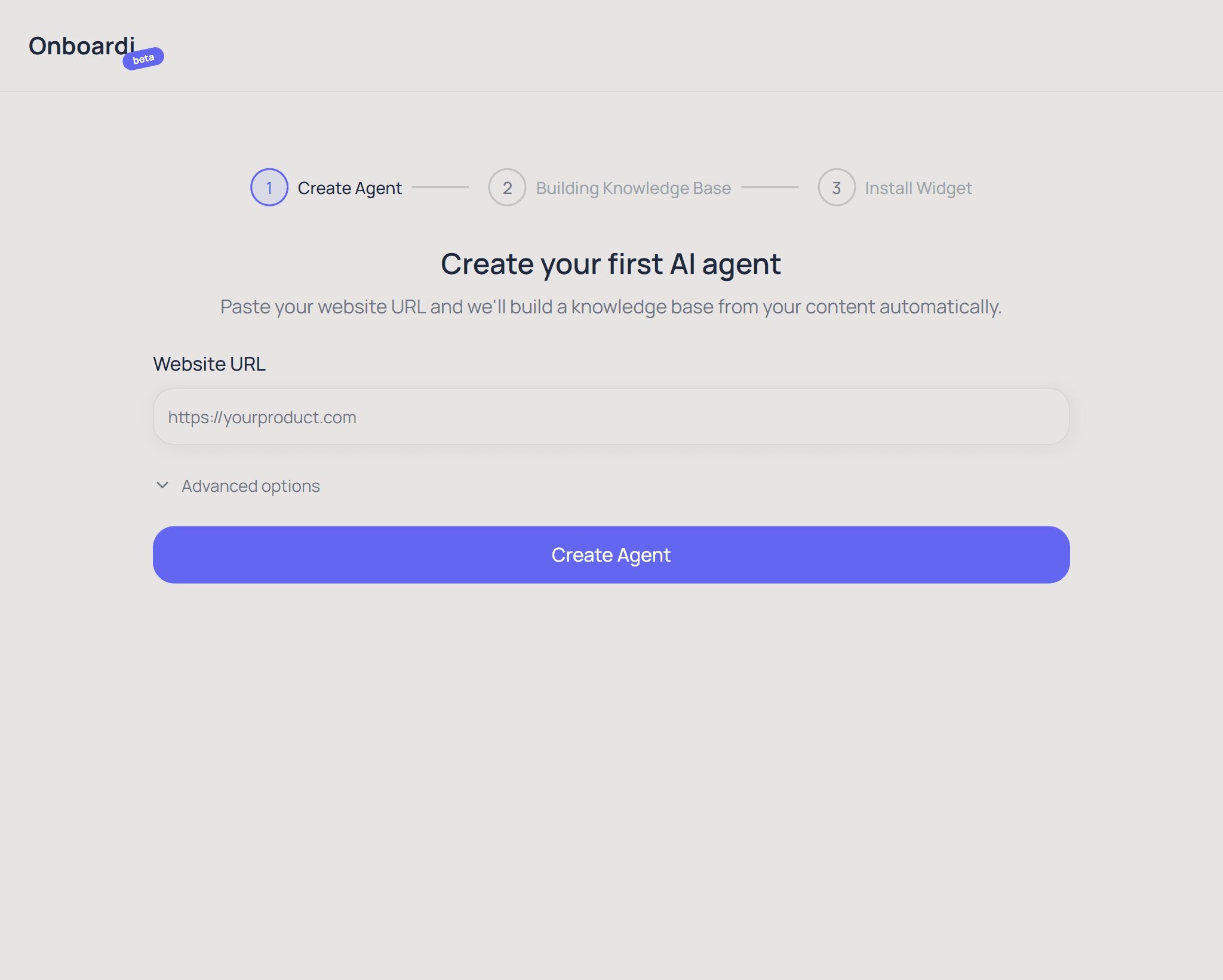 Screenshot: Create Agent — URL input